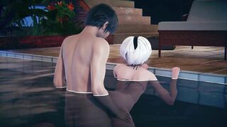 2B gets fucked doggystyle in the pool