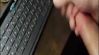 Justa9er Jacking Off Big White 9 Inch Cock and Shooting A Load on Keyboard