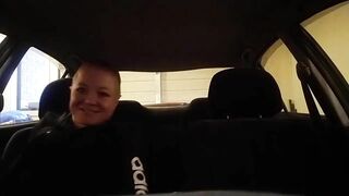 Masturbating in the car before my friend gets back! Watch me cum quickly!