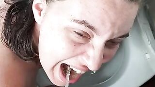 Drinking Daddy's Piss Over A Toilet! Fansly Video