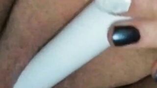 Pussy Play with white and blue vibrator