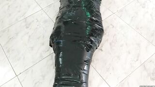 Tape Mummified Girl Pantyhose Hooded And Ball Gagged