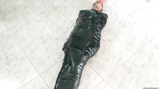 Tape Mummified Girl Pantyhose Hooded And Ball Gagged