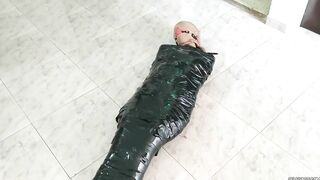 Tape Mummified Girl Pantyhose Hooded And Ball Gagged