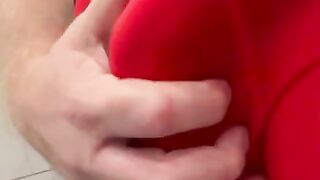 Teasing my cock in tight red sports boxers