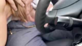 Crazy blowjob and fuck of the teacher in the car so that even the camera could not stand it at the e