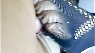 fishnet feet jercking cock