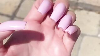 Talyns long light pink nails