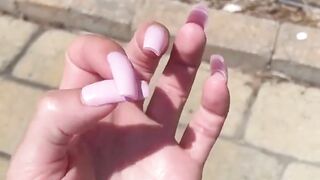 Talyns long light pink nails