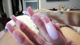 Making him bust all over my long light pink nails