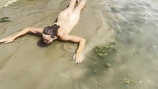 Hot British Girl skinny dips in the Estuary Water