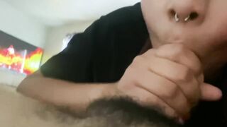 My new slut sucking cock in parents room