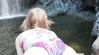 Hot blonde flashing her pussy at the public waterfall -NekoGodess