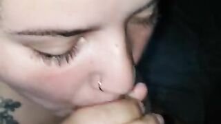 POV blowjob Stepsister at work gets her perfect tits covered in cum by the boss