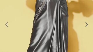 Handjob with grey satin silky saree of online shopping (60