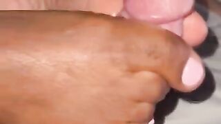 Ebony Pink Toes Gives First Foot Job to White Cock While Gaming