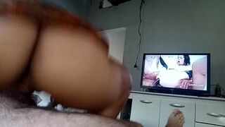 jumping mercilessly on the dick while watching triple anal in porn I want several dicks like thaT