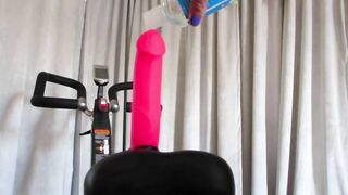 Indoor Cycle with my Big Pink Dildo, Suck and Fuck!