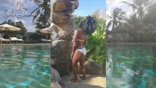 Sexy Ebony, bikini shower at the poolside!