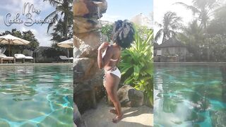 Sexy Ebony, bikini shower at the poolside!