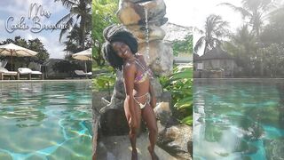 Sexy Ebony, bikini shower at the poolside!