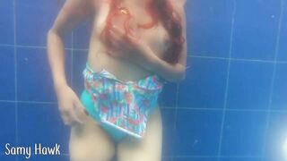 Amputee touches herself in the pool