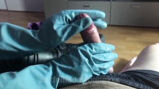 Rubber Gloves And A Lot Of Pre Cum