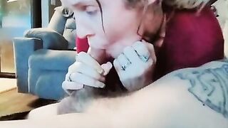 Sexy tattooed milf sucks his dick so good he was frozen after he nuts in her mouth