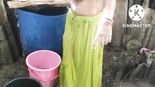 Indian house wife bathing anita style