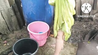 Indian house wife bathing anita style