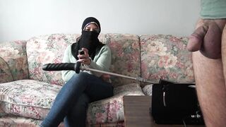 Egyptian wife humiliates husband and bought a fucking machine - REAL ARAB CUCKOLD COUPLE