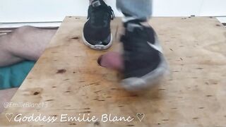 Dancing on cock with dirty smelly sneakers