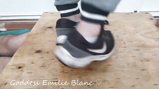 Dancing on cock with dirty smelly sneakers