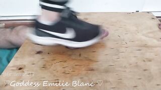 Dancing on cock with dirty smelly sneakers