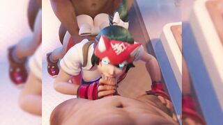 Overwatch - Kiriko Threesome Doggy & Blowjob (Animation with Sound)