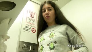 Risky Masturbation in an Airplane Toilet. almost Caught without Panties when Cumming