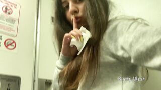 Risky Masturbation in an Airplane Toilet. almost Caught without Panties when Cumming