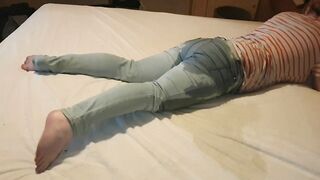 ⭐ Adorable Girl Wets Her Jeans On Her Bed While Playing On Her Phone :3