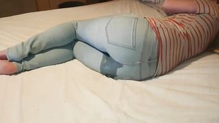 ⭐ Adorable Girl Wets Her Jeans On Her Bed While Playing On Her Phone :3