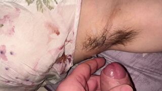 Cumshot on hairy armpits