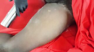 First time Black Dick Waxing Cock Sugaring REAL CLIENT