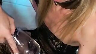 amateur ita wife squirting blowjob and cum in glass swallow