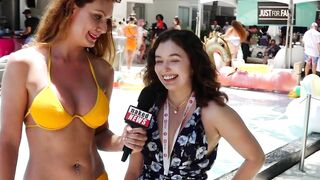 Porn Star interviews & public flashing at XBiz in South Beach Miami by Naked News reporter