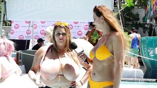 Porn Star interviews & public flashing at XBiz in South Beach Miami by Naked News reporter