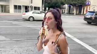 Banana deepthroating,flashing tits and smoking in public with Roman Gucci (full video on my OF)