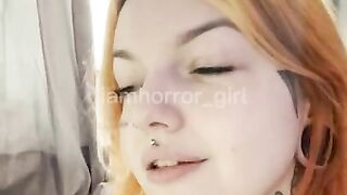 thick metal punk goth girl with tattoos sucking small dildo dick