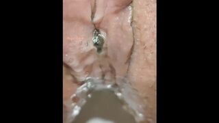 See the Vagina while Peeing. Close Up Female Urethra, Vulva, Pussy Lips - So Wet and Pissy