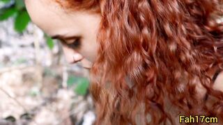 Redhead Does Deep Throat in Public Forest - With Cum in The Ass (POV)