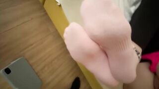 Step son First Time Dropping Hot cum on Step Mom’s pink socks