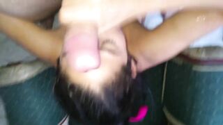 latina colombian teen receiving a cumshot in face and mouth after giving a sloppy blow job